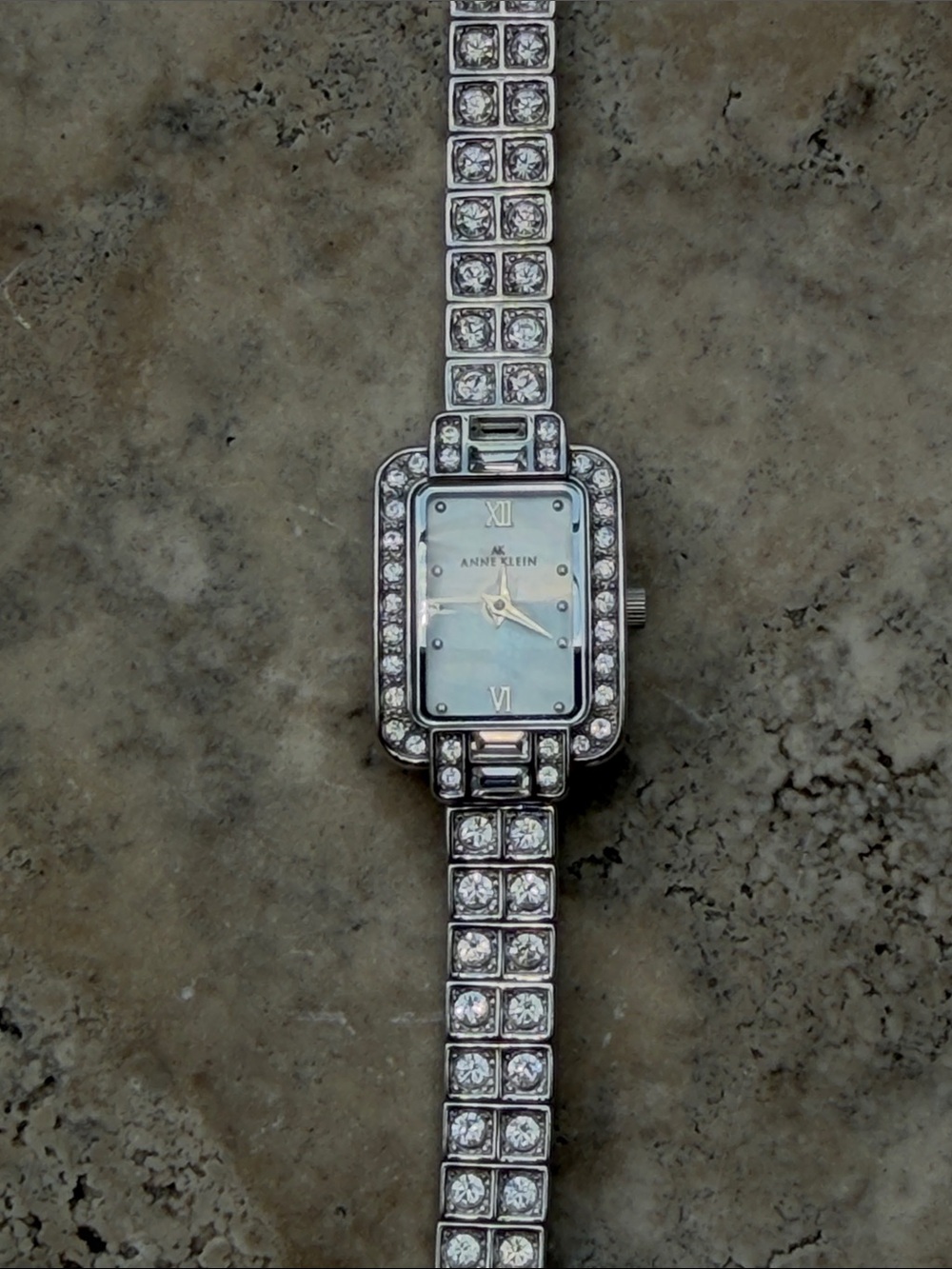 Anne Klein Silver Crystal-Accent Rectangular Dial Bracelet Watch